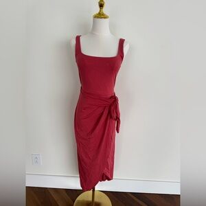Wilfred Aritzia Red Wrap Midi Dress Sleeveless Tie Waist Size M